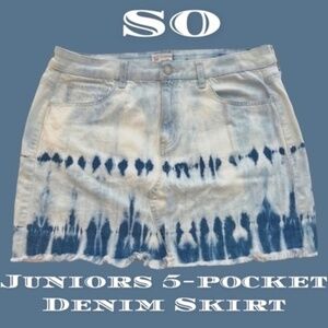 SO Jr’s 5-Pocket Raw Hem Blue Tie-Dye Denim Mini Skirt NWT/17